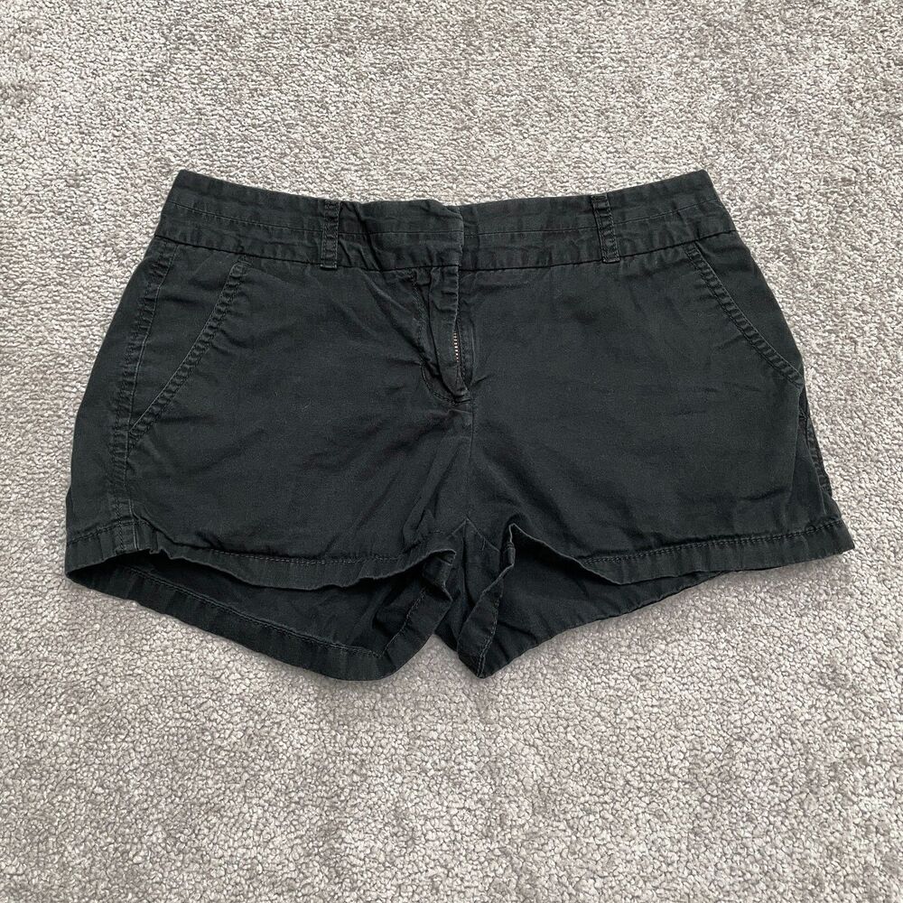 J. Crew Chino Broken-In Shorts Womens 00 Black Mid Rise Cotton Pockets Casual